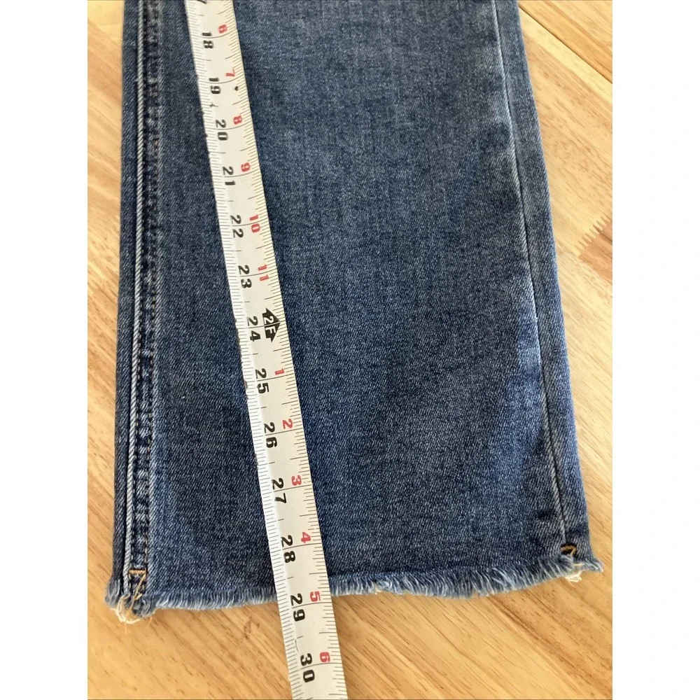 Risen Jeans Womens 11/30 Button Fly Wide Leg Frayed Hem Distressed Denim Blue